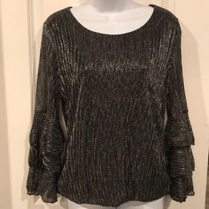 Alfani Black & Sliver, Fringed Sleeves Blouse, S